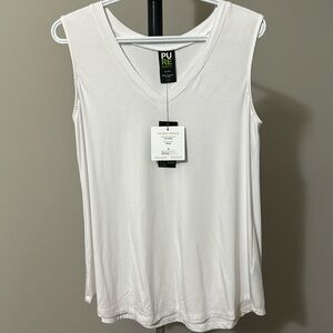 Sz M⭐️🇨🇦NWT Pure Essence White Reversible Sleeveless V Neck Bamboo Top PTP 18”